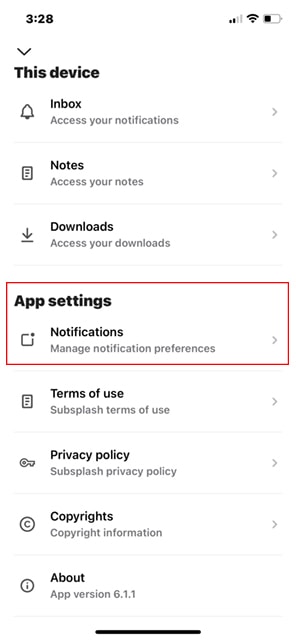 App Settings Notification